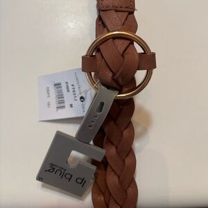 Linea Pelle brown vegan leather braided Belt round gold, buckle size medium